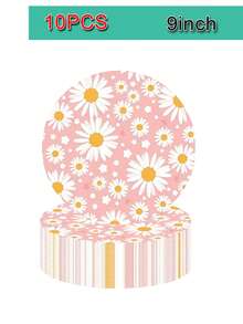 Juego de 10 piezas/Set de platos, tazas y servilletas desechables con estampado de margaritas, suministros para fiestas con tema floral, juego de vajilla para bodas, baby shower, fiestas de cumpleaños, color rosa - Multicolor - Ver 11