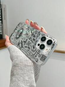 Creative Eye Doodle Pattern TPU Phone Case, Funny Minimalist Fashion Gift For Men & Women, Compatible With IPhone 16/15/15Pro/15ProMax/14/13/12/11/XsMAX Series Phone Protective Cover - Multicolor - View 5