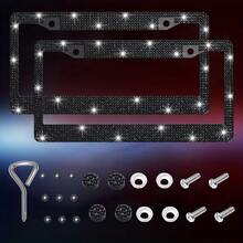 2pcs Bling Bling Plastic Car License Plate Frame, Crystal Rhinestone Handmade Multi-Color, Rust-Proof Durable, With Accessories, Christmas Gift - 2pcs - View 3