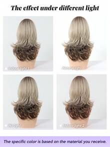20英寸灰色渐变中长波浪卷假发，带刘海，采用耐热合成材料制成，适合女性，时尚配饰，节日礼物，适合日常、派对或假日旅行。 - 漸變灰色 - 查看 7