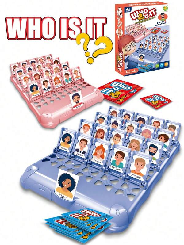 1pc " Who?" Classic Board Game, Interactive Memory Game, Children's Fun Family Guessing Puzzle, Montessori Anti-Stress Toy, Children's Logical Reasoning Toy, Who Family Party Board Game, Intelligence Game, Educational Toy