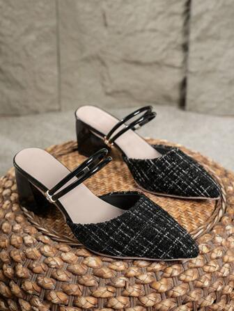 Women's Pointed Toe Chunky Heel Mules, Elegant Slip-On Sandals, Versatile & Fashionable, Summer