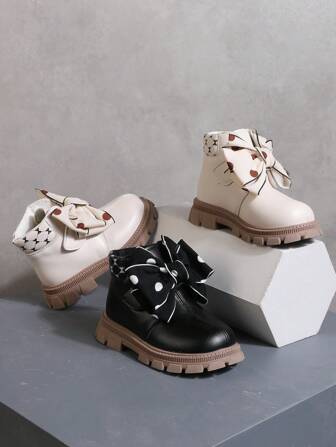 Dziewczyny Krótki Buty Z Duży Kokarda , Jednolity kolor , Wykonano Z Miękki Sztuczna skóra , Wygodna Wewnętrzny Podszewka , Odpowiedni Dla Codzienny Nosić