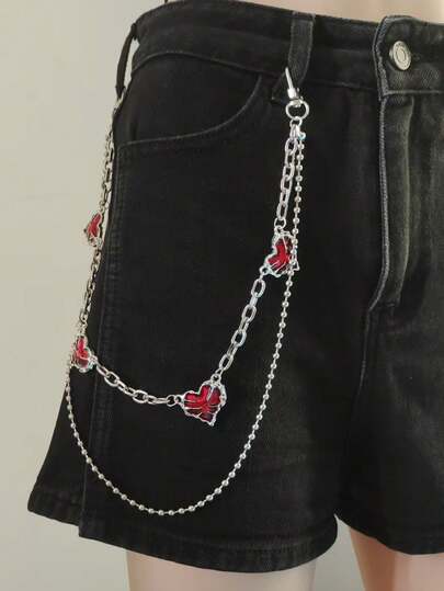 1pc Hip Hop Heart Patchwork Chain Belt, Waist Chain Accessory Autumn-Winter Accessories Halloween Costume,Suitable For Teens, Youth,Men,Casual, Outdoor, Athletic, Vacation, Graduation Gifts, Birthday, Daily Wear