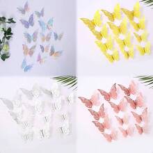 3D Butterfly Wall Decor 48 Pcs 4 Styles 4 Colors 3 Sizes Gold Silver Laser  Butterfly Decorations Removable Sticker-0166 - 金色+鐳射+玫瑰金+銀色 - 查看 1