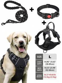 High Reflective Dog Harness Leash Collar Set, Adjustable Padded Dog Vest, Reflective Non-Obstructive Pet Oxford Vest With Front & Back Easy Control Handles, Comfortable, No-Choke Design Pet Vest Leash Collar Set - Ideal Choice For Outdoor Adventure, Multiple Sizes - Suitable For Small, Medium And Large Pets (If In Doubt Between 2 Sizes, Opt For The Larger Size As It Can Be Adjusted)