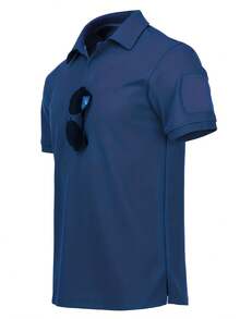 [Summer Golf Polo] Stylish Summer Golf Polo Shirt | Solid Color, Casual Outdoor Short-Sleeve Top With Buttons, Suitable For Sports And Hiking - Màu xanh hải quân - Xem 4