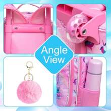 Rolling Backpack For Girls Boys, Kids Roller Wheels School Bookbag With Lunch Bag, Wheeled School Bag For Children - 蝴蝶獨角獸 - 查看 6