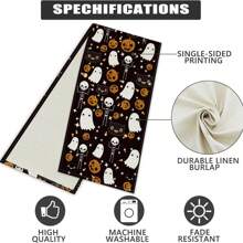 1/25pcs Halloween Themed Pumpkin & Haunted Castle Pattern Table Runner, Dining Table Decor For Restaurant Party Holiday, Dark Style Tablecloth, Halloween Decoration, Indoor Decor, Halloween Party Supplies, Holiday Gift, Room Decor, Dining Table Accessory