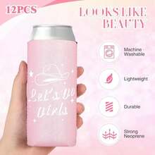 12 Pcs Bachelorette Party Can Sleeves Cowgirl Slim Can Let'S Go Girl Bachelorette Party Can Coolers Bride Insulated Beer Can Cooler Sleeves For Bridal Shower Supplies Favors Decorations - trắng - Xem 4