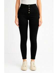 Jeans Mujer Dama  Recto Ajustados Cintura Alta Skinny Stretch Pantalones de Mezclilla Tiro Alto Bolsillos Levantapompa Corte Colombiano Excelente Calidad - Negro - Ver 3