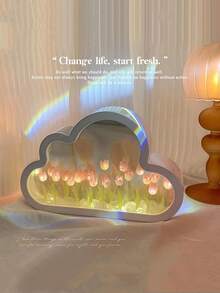 1 Stück Wolken Tulpen Nachtlicht, 20 Tüllen, handgefertigt, Wolken Spiegel Design, batteriebetrieben, DIY Blumen Atmosphäre Licht, Wohnzimmer, Schlafzimmer, Schreibtisch und Heim Dekoration, Büro Spielzimmer Dekoration