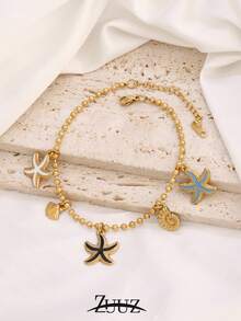 1件装时尚贝壳海星吊坠脚链，女士不锈钢脚链饰品，适合女士海滩度假和日常佩戴 - 腳鍊 - 查看 6