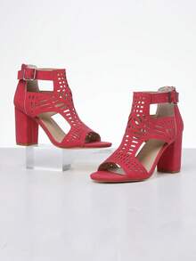 Elegant Women High Heels Sandals Peep Toe Hollow Summer Classic Comfortable Dress Shoes - 紅色 - 查看 5