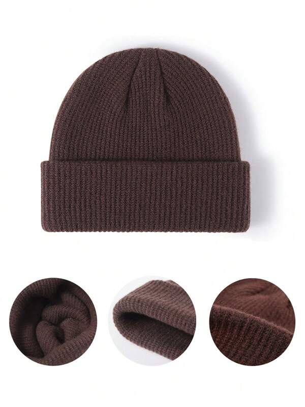 1 pieza Gorro de punto con orejeras de unicolor para niños, cálido y transpirable para uso diario, otoño/invierno