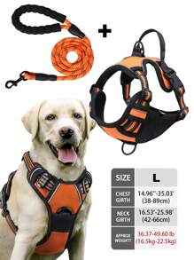 High Reflective Dog Harness Leash Collar Set, Adjustable Padded Dog Vest, Reflective Non-Obstructive Pet Oxford Vest With Front & Back Easy Control Handles, Comfortable, No-Choke Design Pet Vest Leash Collar Set - Ideal Choice For Outdoor Adventure, Multiple Sizes - Suitable For Small, Medium And Large Pets (If In Doubt Between 2 Sizes, Opt For The Larger Size As It Can Be Adjusted)