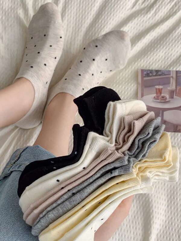 4 pares de calcetines tipo tobillero para mujer con estampado de lunares, adecuados para todas las estaciones, color aleatorio