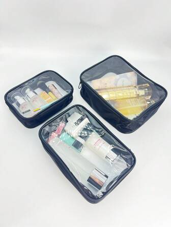 Transparent Mesh Cosmetic Bag, Waterproof Large Capacity Travel Toiletry Organizer Bag, Women's Makeup Bagtravel Essentials Bag For School For Vacation Holiday Back To School Supplies Wash Bag Waterproof Toiletry Bag