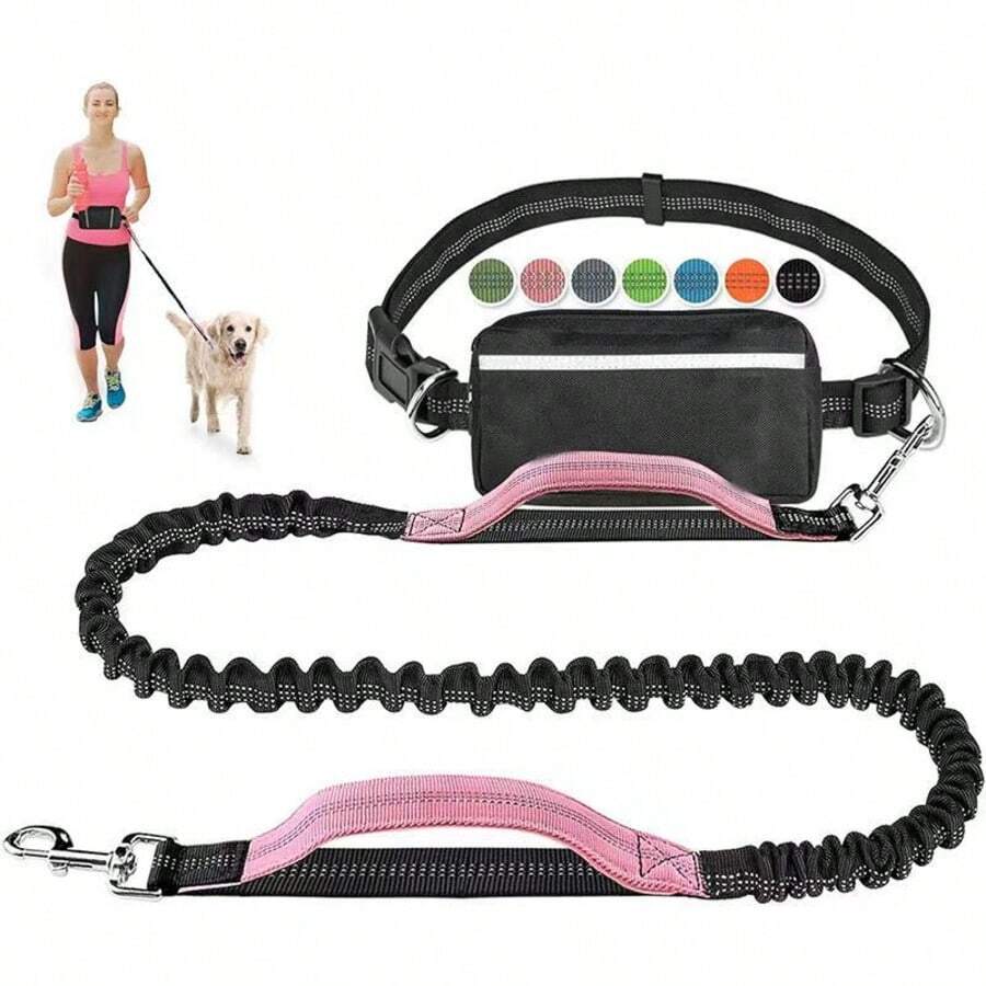 1pc Reflective Waist Leash - Adjustable Retractable Dog Leash For Outdoor Running And Sports (44-63 Inches), Anti-Pull Shock Absorbing Handle, Multiple Colors Available - Multicolor - View 1