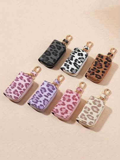 Leopard Print Car Key Chain - Iron Zipper Wallet With Adjustable Shoulder Strap, Large Capacity Multi-Function Key Holder, Unisex, Fashionable And Practical, Can Be Used As Women's Coin Purse, Mini Wallet, Wallet, Autumn Wallet, Key Chain