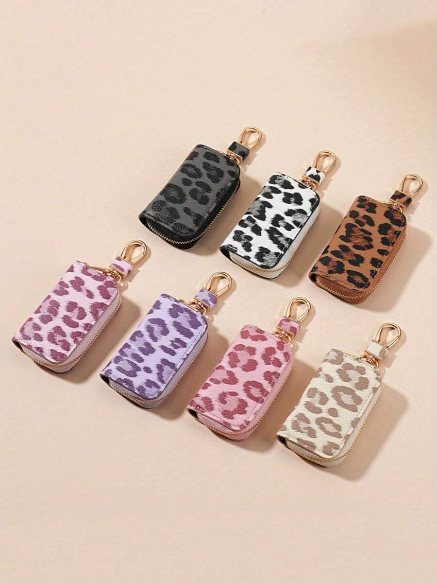 Leopard Print Car Key Chain - Iron Zipper Wallet With Adjustable Shoulder Strap, Large Capacity Multi-Function Key Holder, Unisex, Fashionable And Practical, Can Be Used As Women's Coin Purse, Mini Wallet, Wallet, Autumn Wallet, Key Chain - Multicolor - View 1