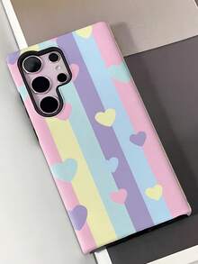 Stylish And Vibrant Heart Design Stripe 2-In-1 Protective Phone Case - Compatible With Galaxy S25/S25 Plus/S25 Ultra/S24/S24 Plus/S24 Ultra/S24 FE/S23/ S23+/S23 Ultra/S22/S22+/S22 Ultra/S21/S21+/S21 Ultra/S20 ULTRA/A71/A56/A55/A54/A53/A52/A34/A26/A15/A16/A14/A13/A06 And Phone17,17Air,17pro,17pro Max,16,16plus,16promax,15Plus,15Pro,15ProMax,14,14Plus,14Pro,14ProMax,13,13Pro,13ProMax,12,12Pro,12ProMax,11,11Pro,11Pro Max, Is A Thoughtful Birthday Gift For Your Girlfriend, Boyfriend And Friends. - 彩色 - 查看 1
