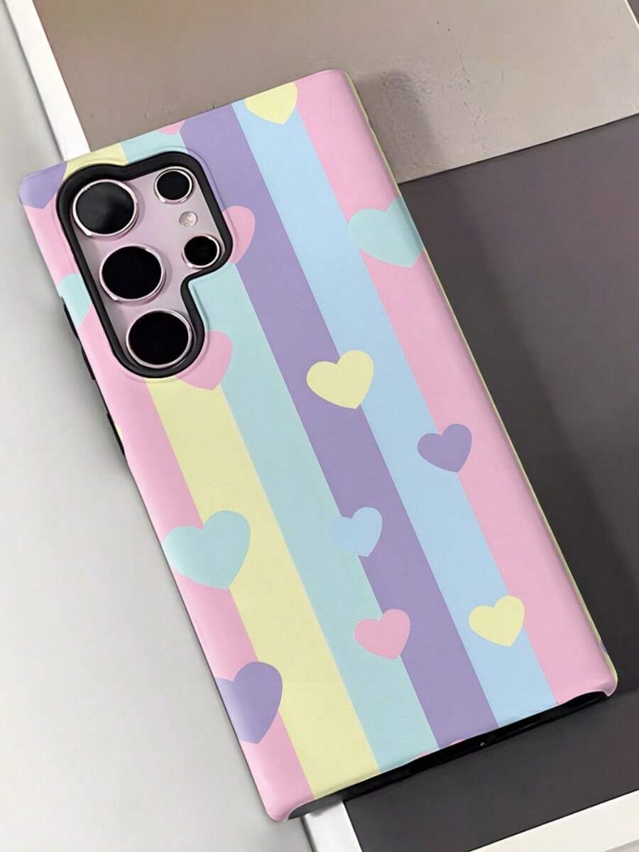 Stylish And Vibrant Heart Design Stripe 2-In-1 Protective Phone Case - Compatible With Galaxy S25/S25 Plus/S25 Ultra/S24/S24 Plus/S24 Ultra/S24 FE/S23/ S23+/S23 Ultra/S22/S22+/S22 Ultra/S21/S21+/S21 Ultra/S20 ULTRA/A71/A56/A55/A54/A53/A52/A34/A26/A15/A16/A14/A13/A06 And Phone17,17Air,17pro,17pro Max,16,16plus,16promax,15Plus,15Pro,15ProMax,14,14Plus,14Pro,14ProMax,13,13Pro,13ProMax,12,12Pro,12ProMax,11,11Pro,11Pro Max, Is A Thoughtful Birthday Gift For Your Girlfriend, Boyfriend And Friends. - 彩色 - 查看 1