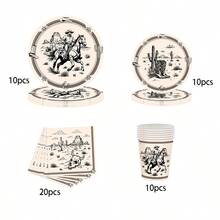 10pcs/20pcs/50pcs Cowboy Party Plates Cups And Napkins Tableware For Western Birthday Supplies First Rodeo Bachelorette Themed Paper Dessert Plates Western Party Cowboy Ranch Dinnerware Set For Wild West Birthday Party Decorations - Multicolor - View 9