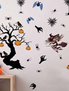 1pc Halloween Wall Sticker, Bat Spider Dead Tree Pumpkin Witch Home Decor Wall Decal, Glass Window Sticker, Party Atmosphere Decoration Sticker, Fun Wall Decal - Halloween Wall Stickers - View 8