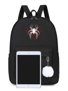 1pc Black Fashion Minimalist Spider Pattern Casual Backpack, Large Capacity Travel Bag, Multifunctional Backpack For Women Travel Essentials Holiday Vacation Duffle Bag Luggage Suitcase Travel Bag For Women - Black - View 2