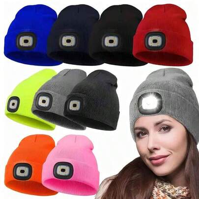 LED Beanie Hands-Free Headlamp Flashlight For Outdoor Activities Warm Knit Hat With USB Charging For Running Walking Cycling Hiking Camping Fishing