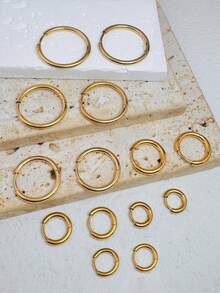 1 Pair Stainless Steel Earrings, Unisex, Stackable, Cartilage Hoop, Hinged Earrings, Small Earring Set, Suitable For Girls - Gold - View 2