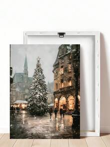 1pc Winter Canvas Print Wall Art Print Christmas Tree Winter Wonderland Classic Picture Poster Old European City Cityscape Holiday Decor, Modern Classical Christmas Canvas Art Print, Vintage Tree Poster, Christmas Wall Art, Bedroom Decor, Living Room Decor Home Decor Christmas Decorations - Multicolor - View 18