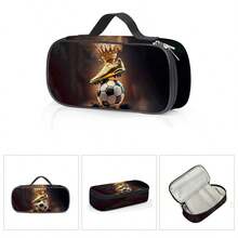 3 件套足球主题 3D 印花背包、斜挎包、铅笔袋、16 英寸书包、户外旅行包 - 黑色 - 查看 23