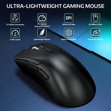ATTACK SHARK R1 Wireless Gaming Mouse 55g, 18000 DPI Optical Sensor, Tri-Mode Connection (2.4G/BT5.2/Cable), Ergonomic Design, 20 Million Clicks, For PC/Notebook/Win - màu đen - Xem 1