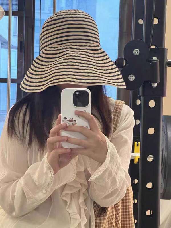 Sombrero de cubo de ala ancha a rayas vintage para mujer, sombrero de pescador a rayas plegable con protección solar, sombrero de sol casual con estampado de cebra elegante, sombrero de sol versátil con protección solar para exteriores