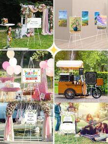 1pc Display Easel Stand, Folding Easels For Display, Portable Tripod Display Easel, White Adjustable Metal Easel For Wedding Sign, Posters, Painting