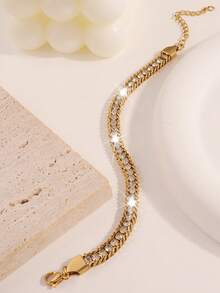 Chiếc vòng tay thời trang tối giản cá nhân hóa bằng thép không gỉ mạ vàng 18K này, kết hợp với những hạt vàng nhỏ và dây xích, thể hiện phong cách Pháp thanh lịch, phù hợp cho phụ nữ đeo trong các bữa tiệc, hẹn hò và công sở. - Vàng - Xem 13