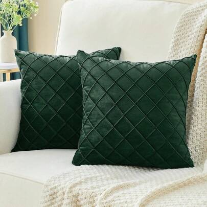 1pc Solid Color Cushion Cover Without Filler, Modern Dark Green Decorative Square Cushion Cover For Sofa