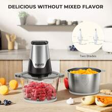 Syvio Food Processors With 2 Bowls, Meat Grinder 4 Bi-Level Blades, Mini Electric Food Chopper 304 Stainless Steel - View 3