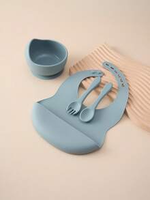 PopLittleOne 4 bucăți vesela din silicon pentru bebeluși, ajustare în 6 viteze, cu aspirație, bol anti-alunecare, lingură de antrenament, furculiță, set de cină contrastant de culoare - Multicolor - Vizualizare 19