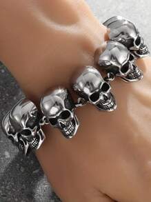 1pc Vintage Punk Style Skull Bracelet, Suitable For Men And Women, Exquisite Halloween, Christmas, Valentine's Day, Birthday Gift
