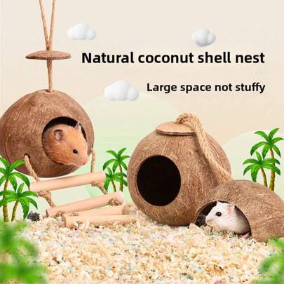 1Pc Reptile Vines Plants With Coconut Shell Ladder Hideout Hermit Crab Decor For Bearded Dragon Lizard Chameleon Tortoise Snake
