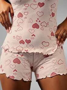 WHITE HEART PATTERNED Women's Sleeveless Shorts Set - White - View 2