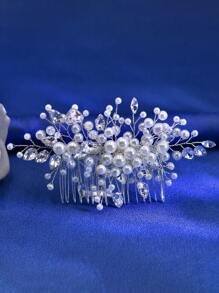 1 件优雅水晶和人造珍珠新娘发梳，时尚精致的发饰，适合婚礼、派对、度假、舞会