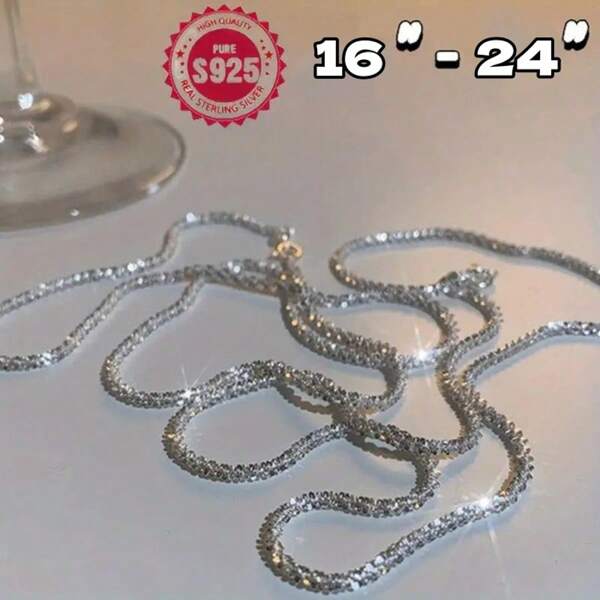 1pc Men's Shiny S925 Silver Necklace, Stylish Design, Rippling Chain, Suitable For Daily, Party Or Gift