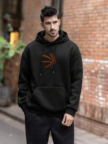 Men's Basketball Print Hoodie , Create Your Own Signature Style, For Fall Winter, Long Sleeve Top - Black - View 2