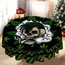 1pc Round Tablecloth, Must-Have For Halloween! Pumpkin + Bat Elements, Ideal For Dark Party Atmosphere, Suitable For Daily Home, Living Room, Dining Room, Theme Party Events, Washable And Reusable