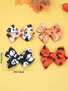 4pcs Fabric Halloween Bow Hair Clips,Orange And Black Pumpkins Ghosts Bats Hair Bows,Fashion Hair Accessories For Young Girls Teens Halloween Gifts Party - Multicolor - View 4