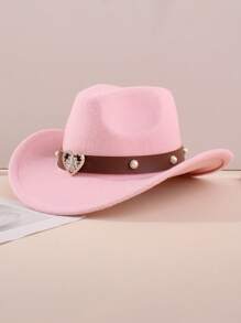 1pc Girls' Denim Felt Hat With Heart Pattern - Rhinestone Pearl Hatband - Cute Western Style, Suitable For Back To School, Music Festivals And Playdates - Heart - Rhinestone & Pearl Bands - View 8